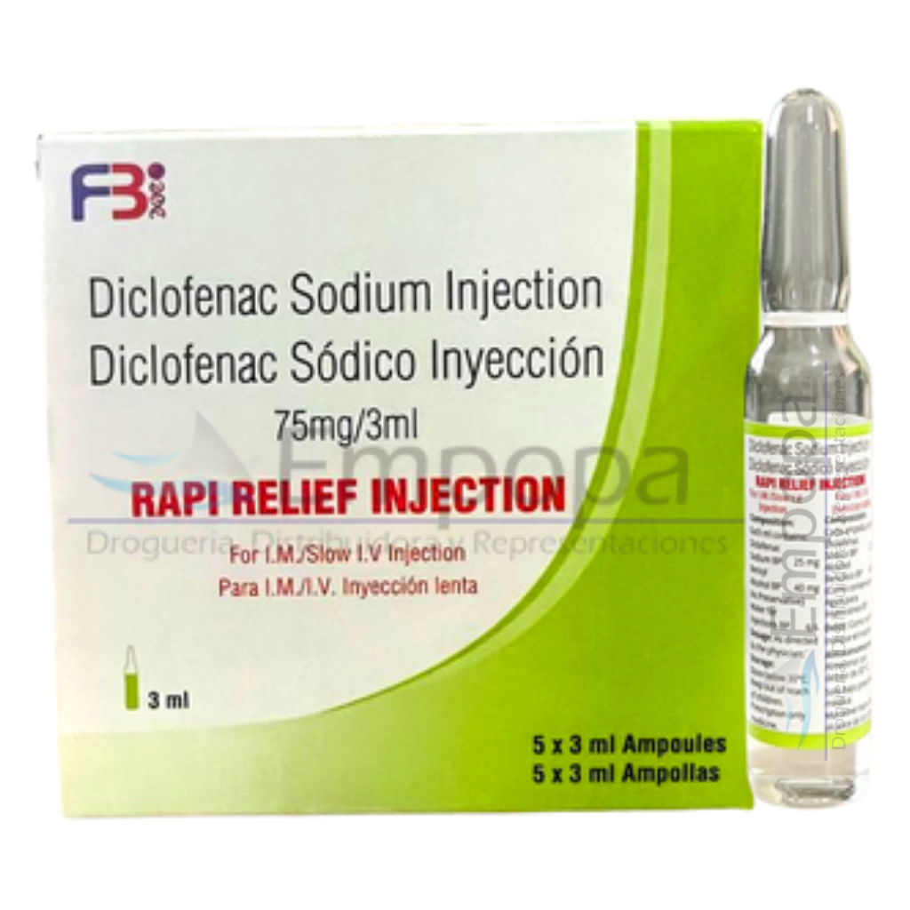 [MED-RAPIDRELIEF-3ML] RAPID RELIEF 75 mg/3 mL (Diclofenac sódico) - Caja x 5 ampollas
