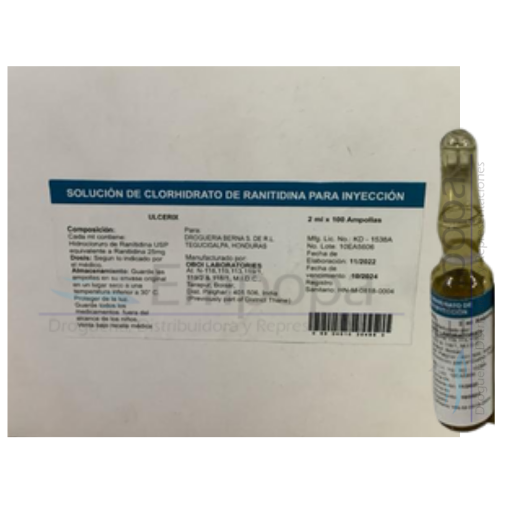 [MED-RANITIDINA-25] RANITIDINA 25 mg/mL - Caja x 100 ampollas 2 mL
