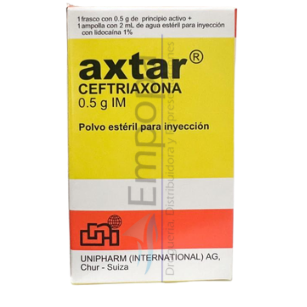 [UNI-003] AXTAR 0.5 g (Ceftriaxona) - Frasco IM + ampolla diluyente con lidocaína