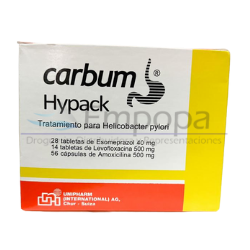 [UNI-007] CARBUM HYPACK (Esomeprazol/Levofloxacina/Amoxicilina) - Tratamiento H. pylori 28+14+56 tabletas