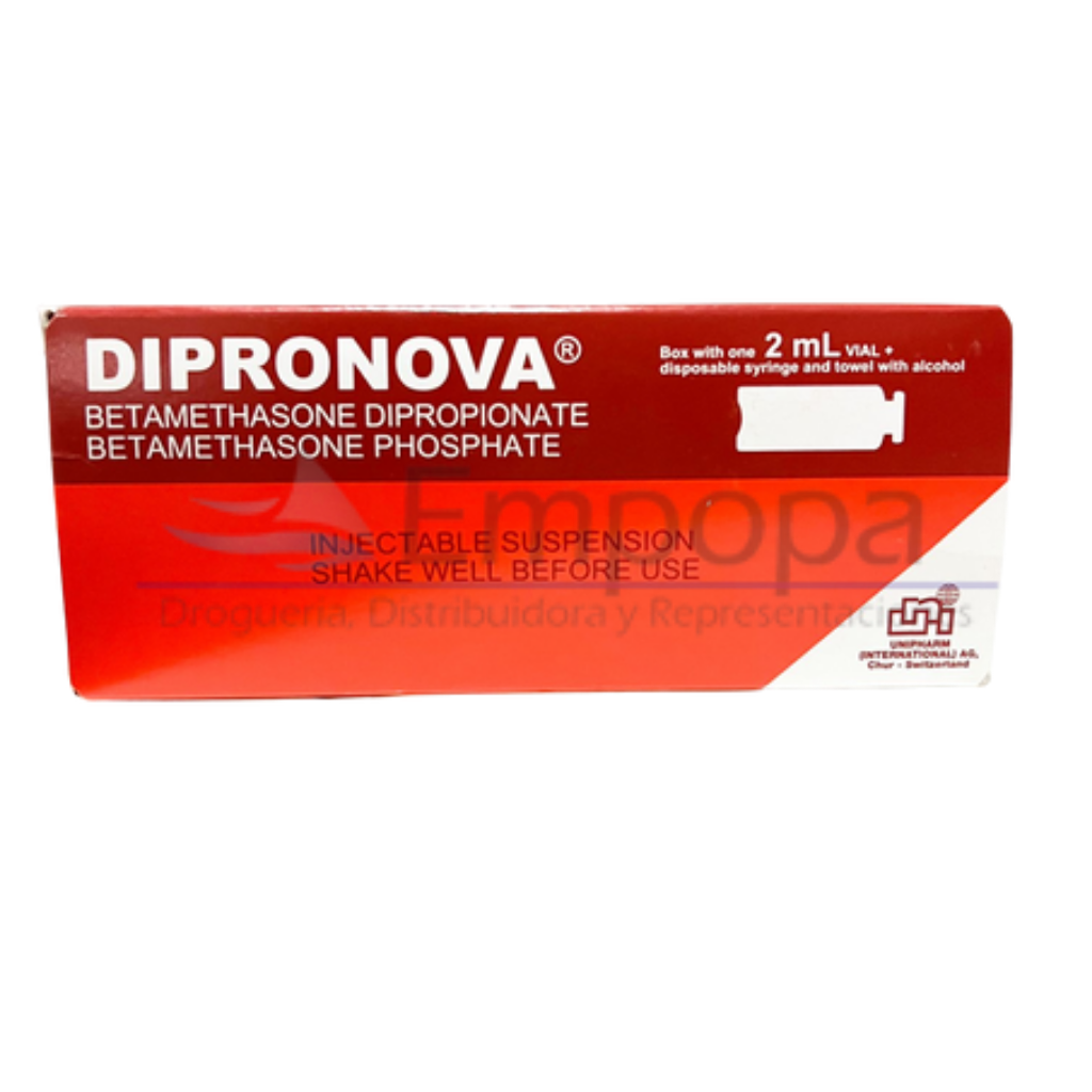 [UNI-015] DIPRONOVA 5/2 mg por mL (Betametasona dipropionato/fosfato) - Ampolla 2 mL + jeringa