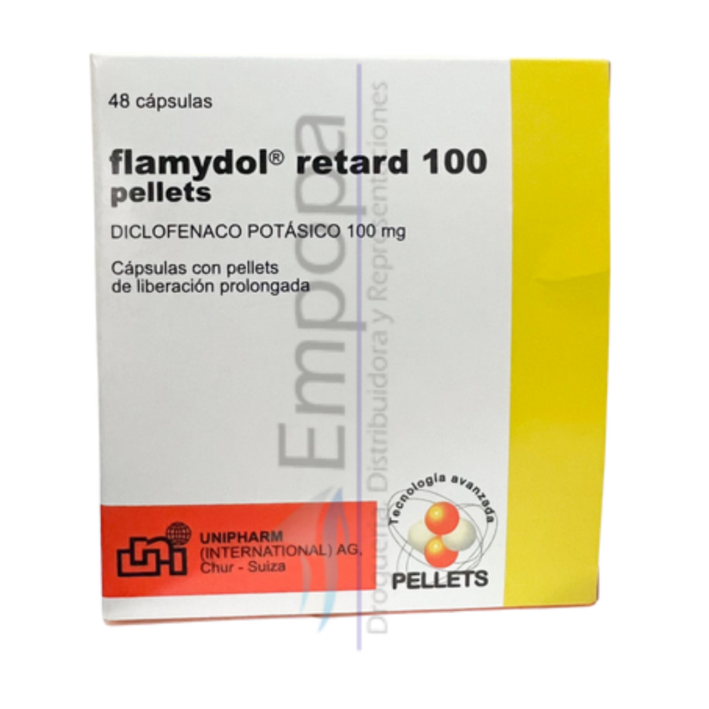 [UNI-018] FLAMYDOL RETARD 100 mg (Diclofenaco potásico) - Caja x 48 cápsulas pellets