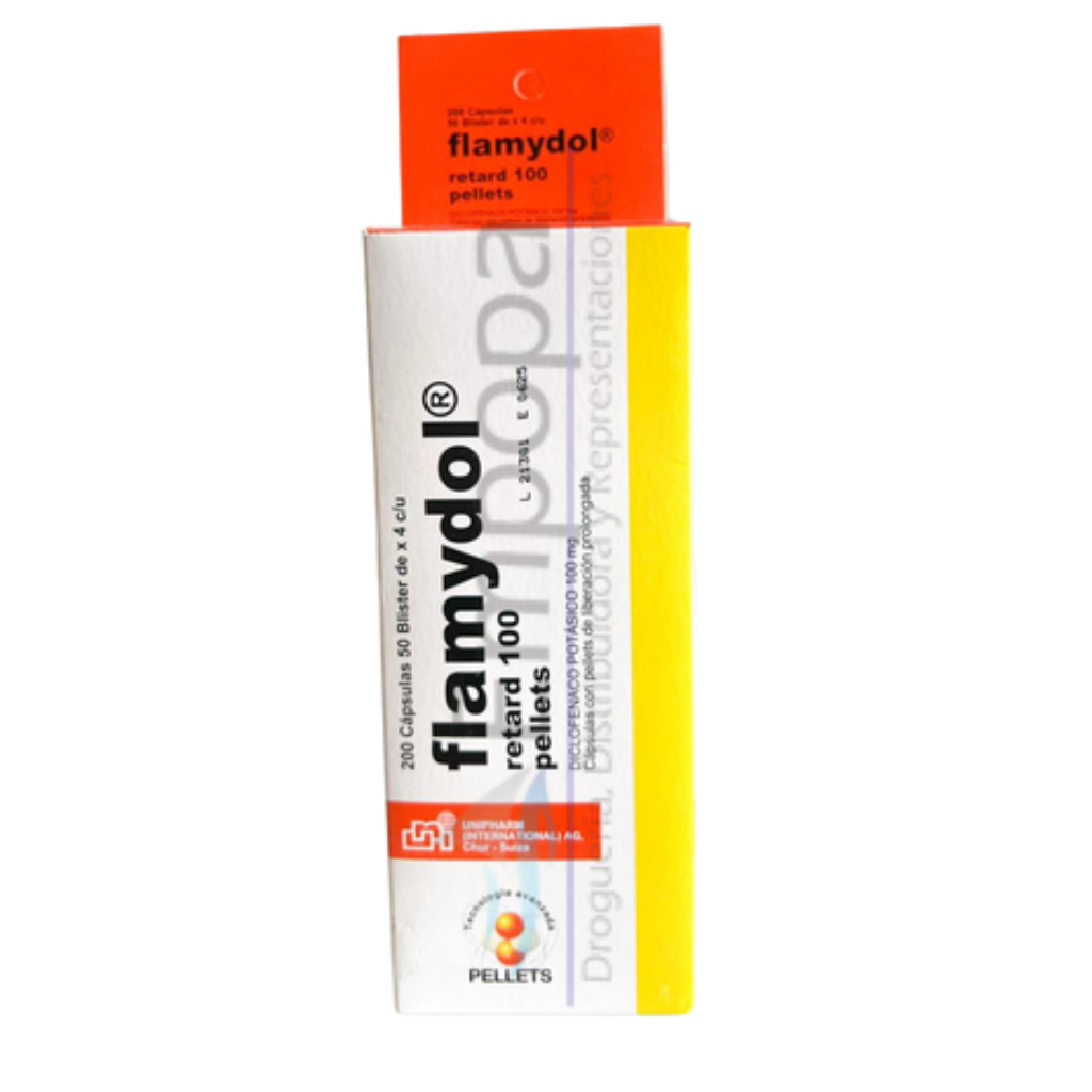 [UNI-019] FLAMYDOL RETARD 100 mg (Diclofenaco potásico) - Caja x 200 cápsulas