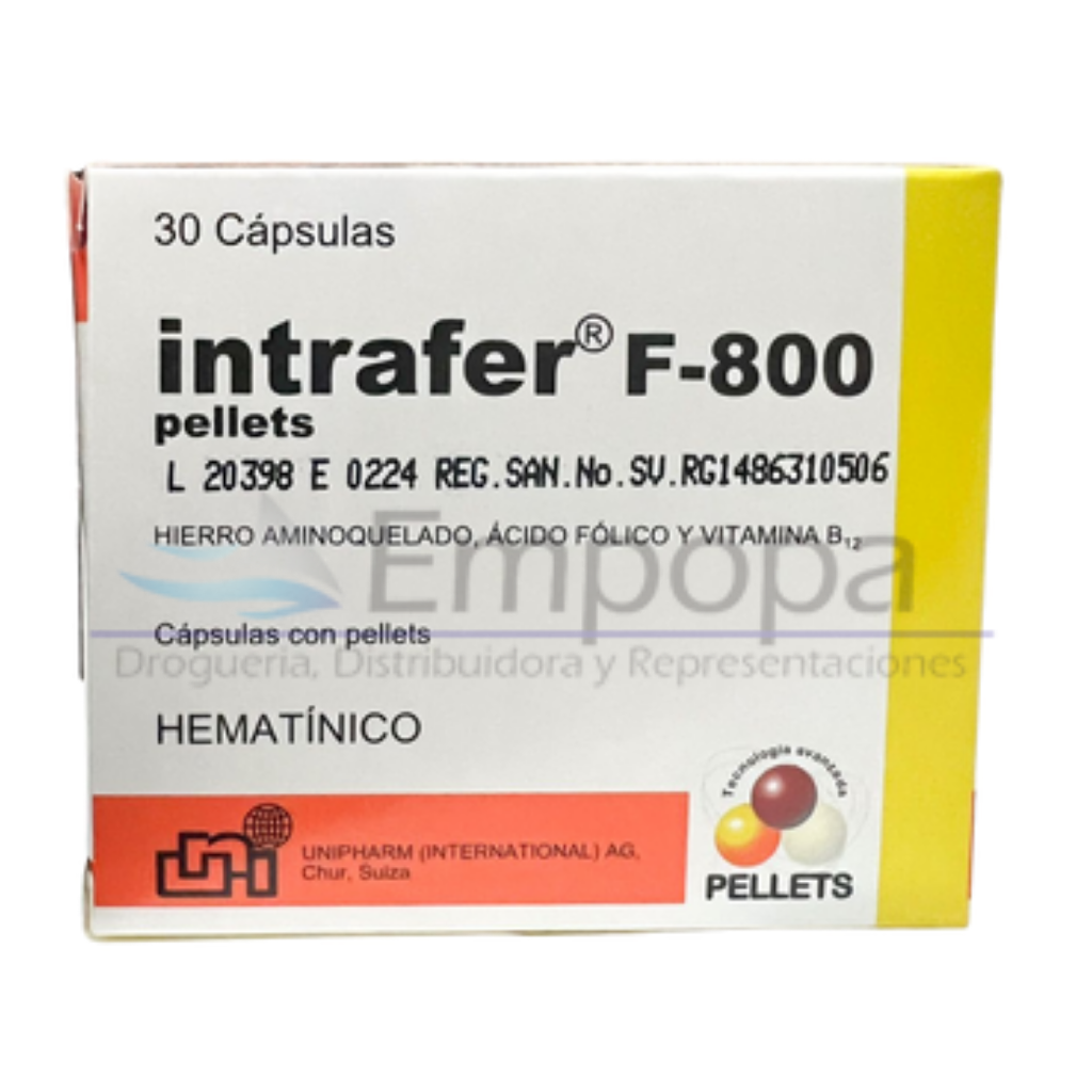 [UNI-029] INTRAFER F-800 (Hierro/Ácido fólico/Vitamina B12) - Caja x 30 cápsulas