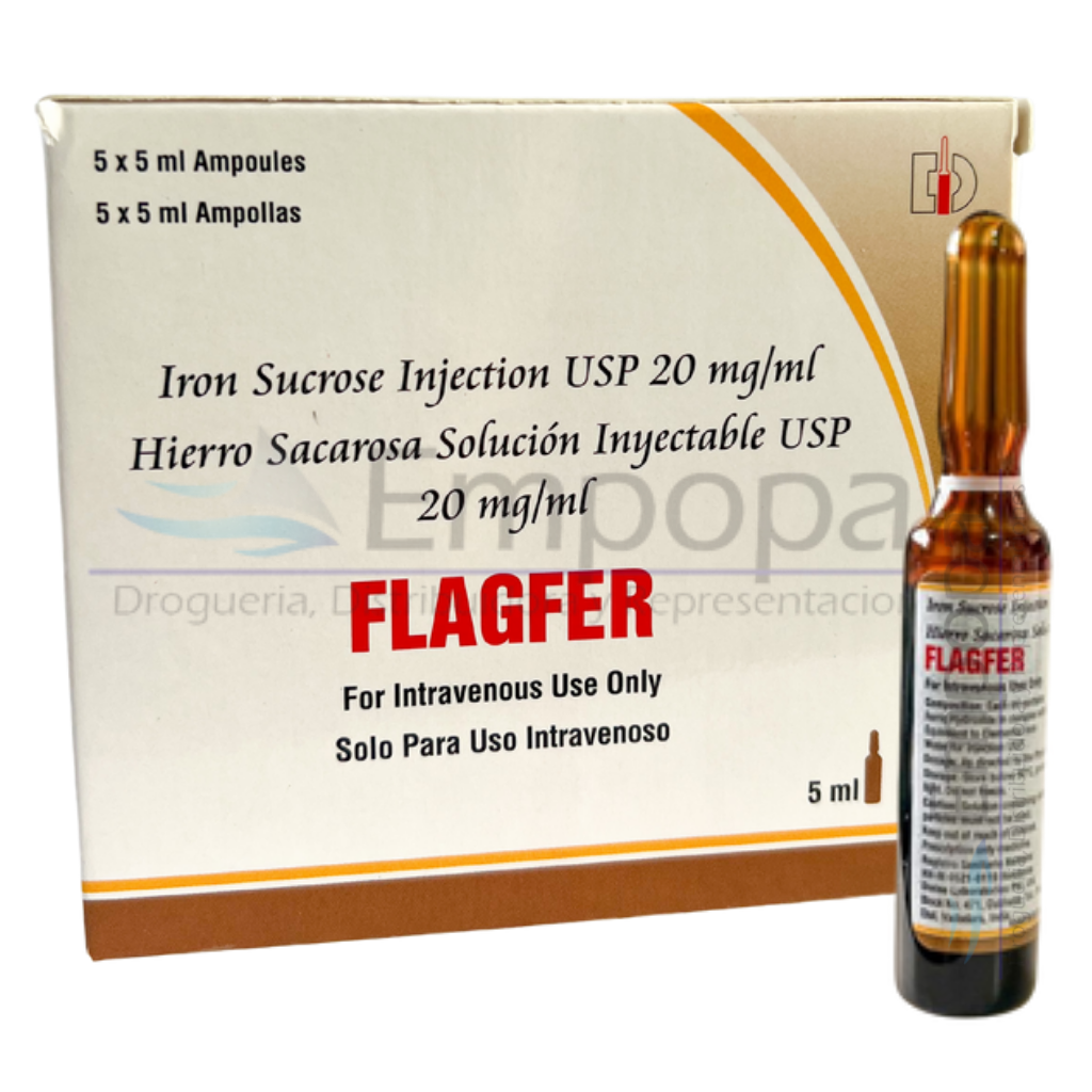 [MED-FLAGFER-5ML] FLAGFER 20 mg/mL (Hierro sacarosa) - Caja x 5 ampollas 5 mL